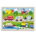 Дървен пъзел 24 елемента коли