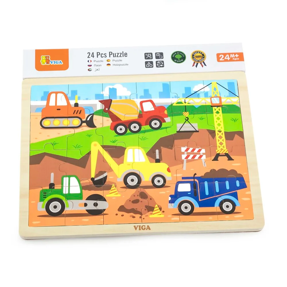 Дървен пъзел 24 елемента - Строителни коли - Image 2