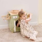 Дървена детска пералня със сушилня, зелена