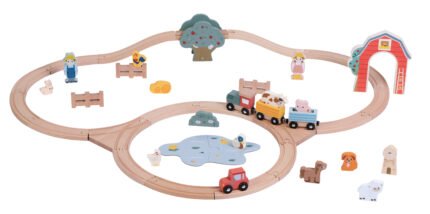 Детски дървен влак с релси
