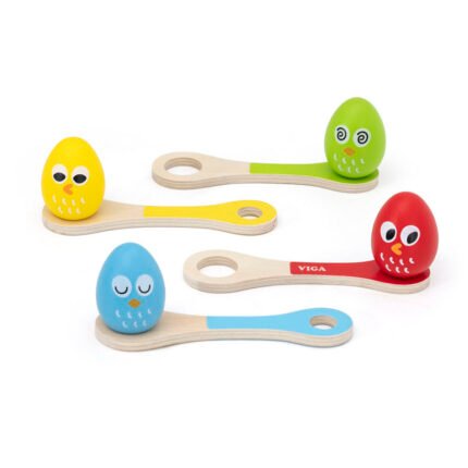 Забавна дървена игра за баланс „Яйце върху лъжица“ от VIGA Toys за деца 3+. Активна игра, която развива координация, моторика и увереност чрез движение.