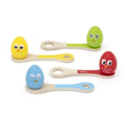 Забавна дървена игра за баланс „Яйце върху лъжица“ от VIGA Toys за деца 3+. Активна игра, която развива координация, моторика и увереност чрез движение.