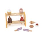 Дървен щанд за сладоледи PolarB с пастелни цветове и заоблени форми. Безопасна ролева игра, която развива въображението и социалните умения на деца над 18м