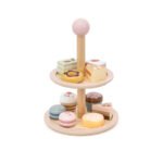 Дървена двуетажна поставка със сладкиши PolarB с безопасни форми, пастелни цветове и бои на растителна основа. Идеална за ролеви игри за деца над 18 месеца.