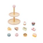 Дървена двуетажна поставка със сладкиши PolarB с безопасни форми, пастелни цветове и бои на растителна основа. Идеална за ролеви игри за деца над 18 месеца.