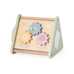 Дървен образователен триъгълник PolarB – занимателен триъгълник с активности и образователен център с форми, зъбни колела, огледало и цветни елементи. Подходящ за деца над 18 месеца.