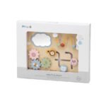 Дървен бизиборд VIGA Toys PolarB 44302 с 4 активности – огледалце, мъниста, зъбни колела и плъзгачи. Лесен монтаж към легло/кошара. Сертифициран.