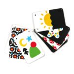 Контрастни карти за бебе – 10 двустранни карти с висок контраст за стимулиране на зрителното развитие и концентрацията. Подходящи за новородени и бебета 0+.