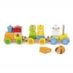 Цветен дървен влак с животни VIGA Toys 44849