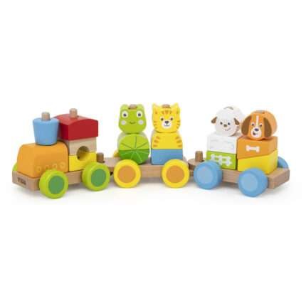 Цветен дървен влак с животни VIGA Toys 44849
