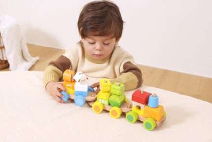 Цветен дървен влак с животни VIGA Toys 44849