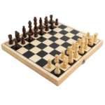 Дървен шах PLAYSENSE 30×30 см за деца над 5 години и възрастни. Образователна семейна игра, която развива логика, математическо мислене и стратегии.