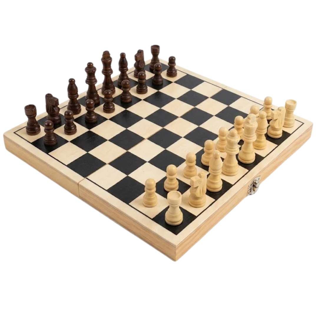 chess Дървен шах PLAYSENSE 30×30 см за деца над 5 години и възрастни. Образователна семейна игра, която развива логика, математическо мислене и стратегии.
