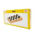 Дървен шах PLAYSENSE 30×30 см с класически шахматни фигури и дървена кутия за съхранение